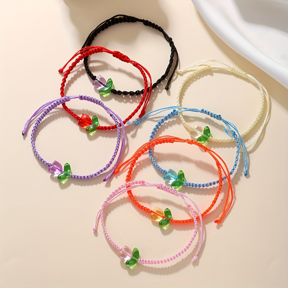 Colorful Tulip Beaded Bracelet with Rope Charm